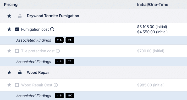 Easily associate proposal line items with findings